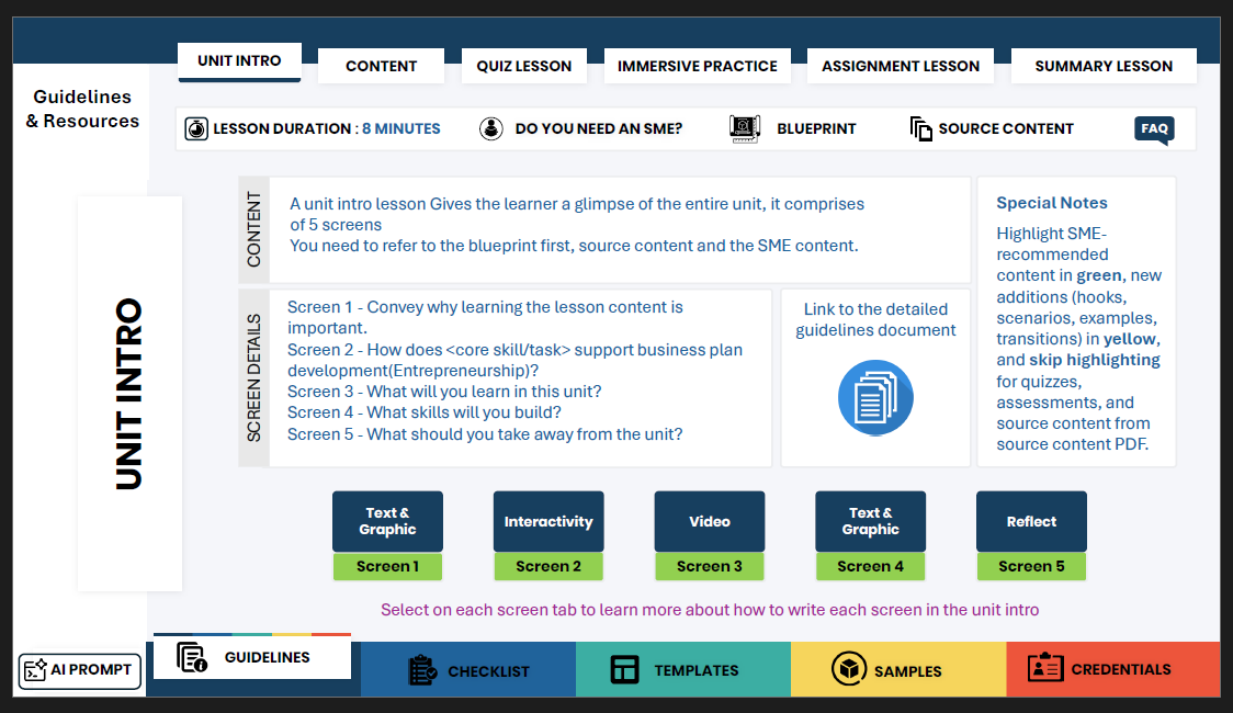 Instructional Guidelines — Interactive Quick Reference Tool